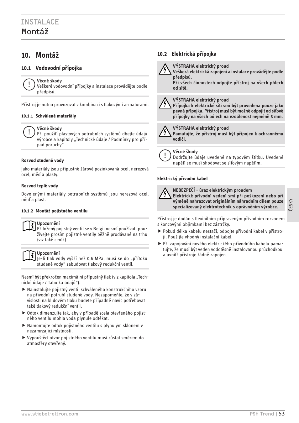 Instalace montáž 10. montáž | STIEBEL ELTRON psh 30 trend User Manual | Page 53 / 92