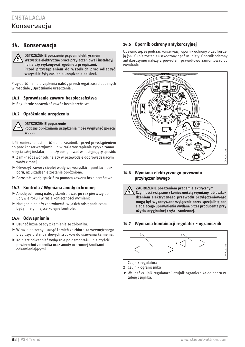 Instalacja konserwacja 14. konserwacja | STIEBEL ELTRON psh 30 trend User Manual | Page 88 / 92