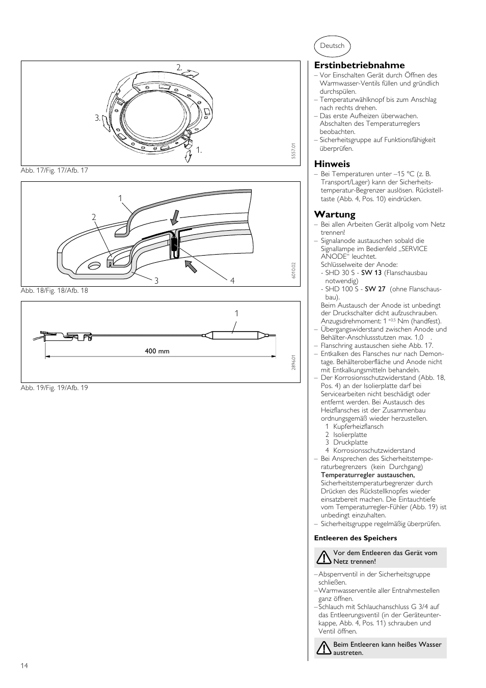 Erstinbetriebnahme, Hinweis, Wartung | STIEBEL ELTRON SHD ... S 06.06.2006 - 12.04.2009 User Manual | Page 14 / 20