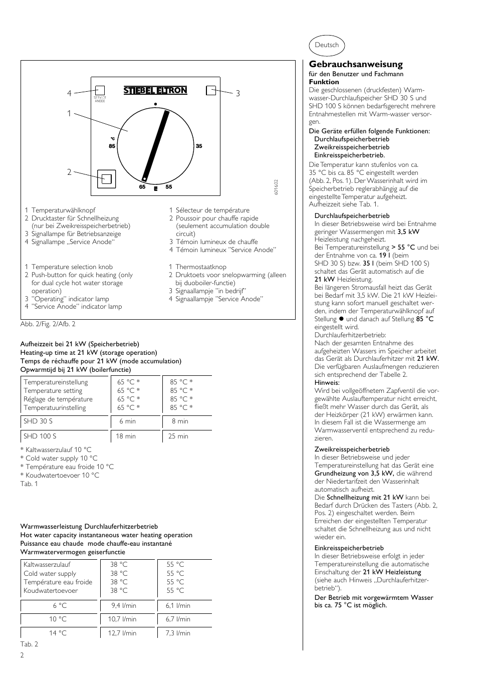 Gebrauchsanweisung | STIEBEL ELTRON SHD ... S 06.06.2006 - 12.04.2009 User Manual | Page 2 / 20