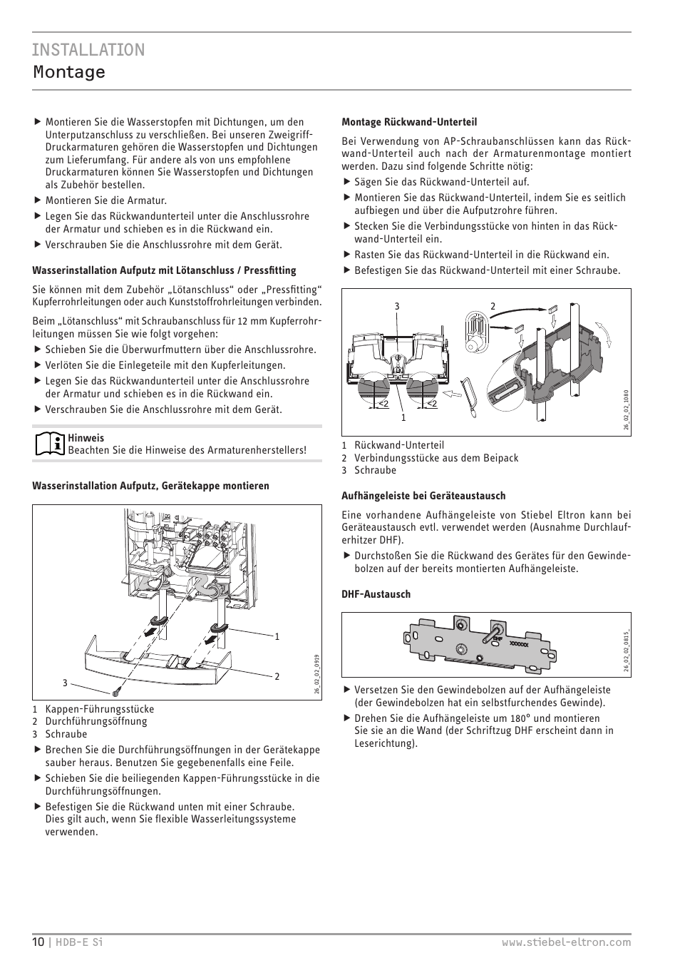 Installation montage | STIEBEL ELTRON HDB-E Si с 01.02.2013 User Manual | Page 10 / 80