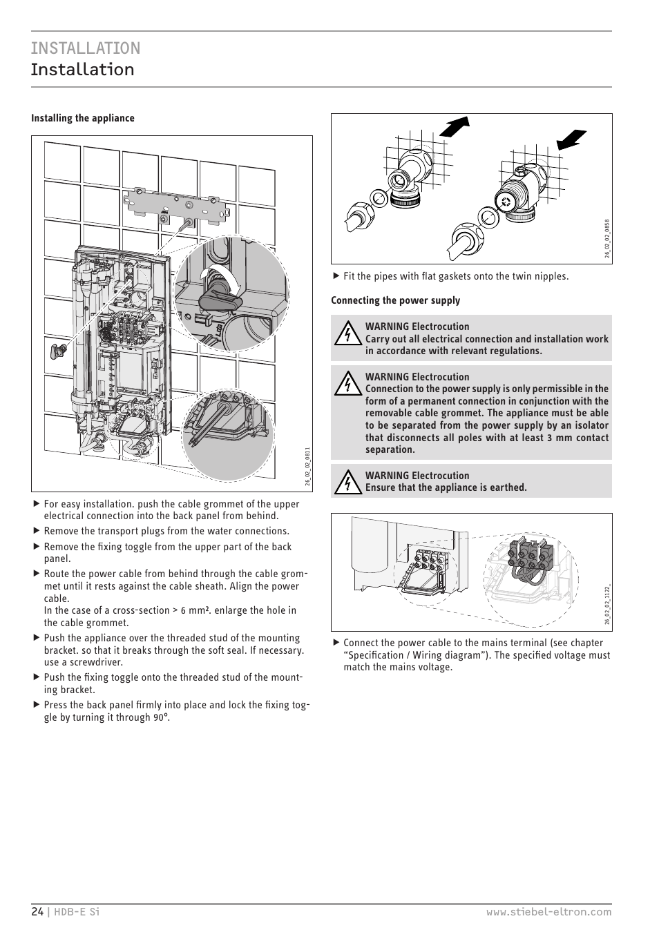 Installation installation | STIEBEL ELTRON HDB-E Si с 01.02.2013 User Manual | Page 24 / 80