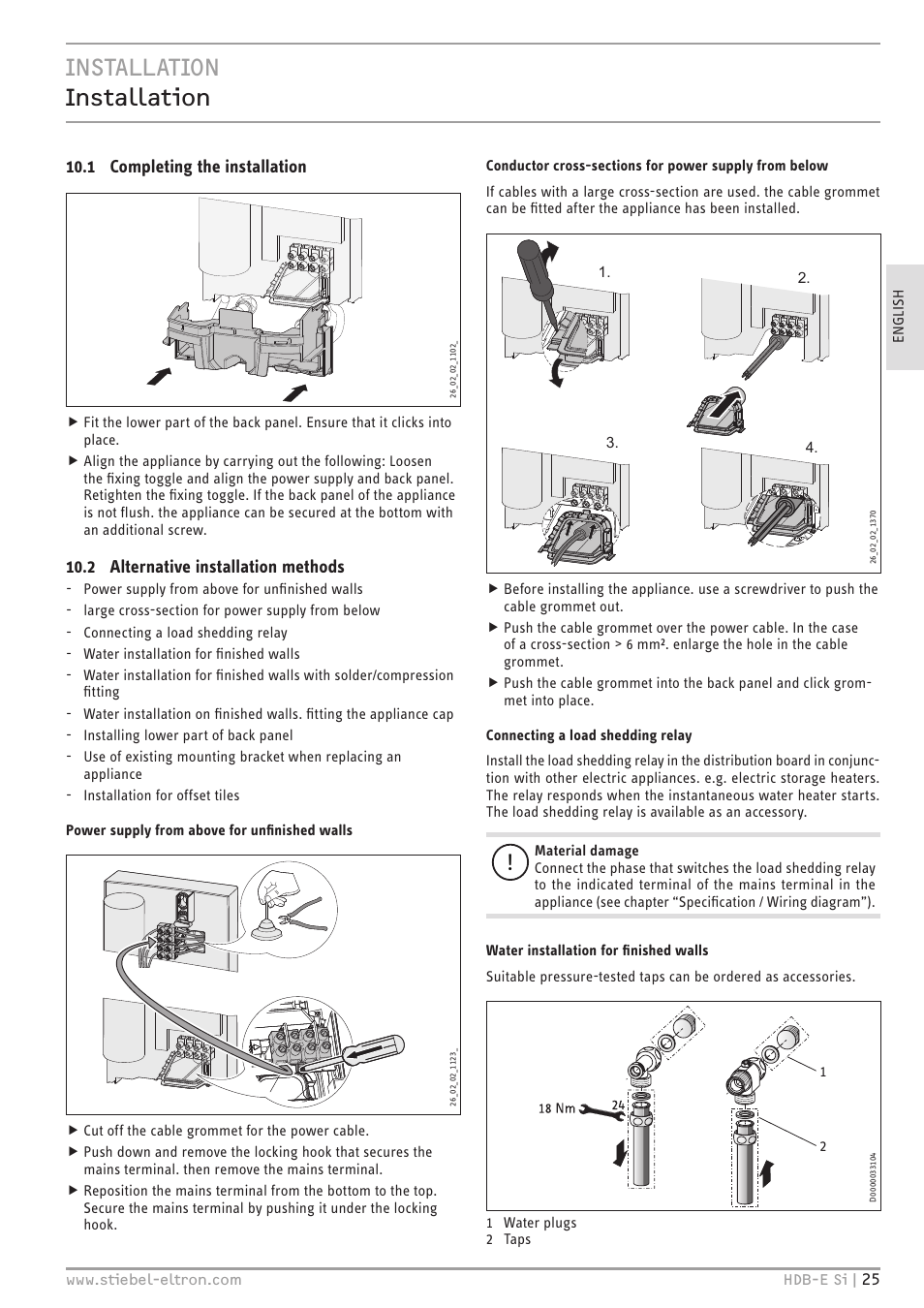 Installation installation, 1 completing the installation, 2 alternative installation methods | STIEBEL ELTRON HDB-E Si с 01.02.2013 User Manual | Page 25 / 80