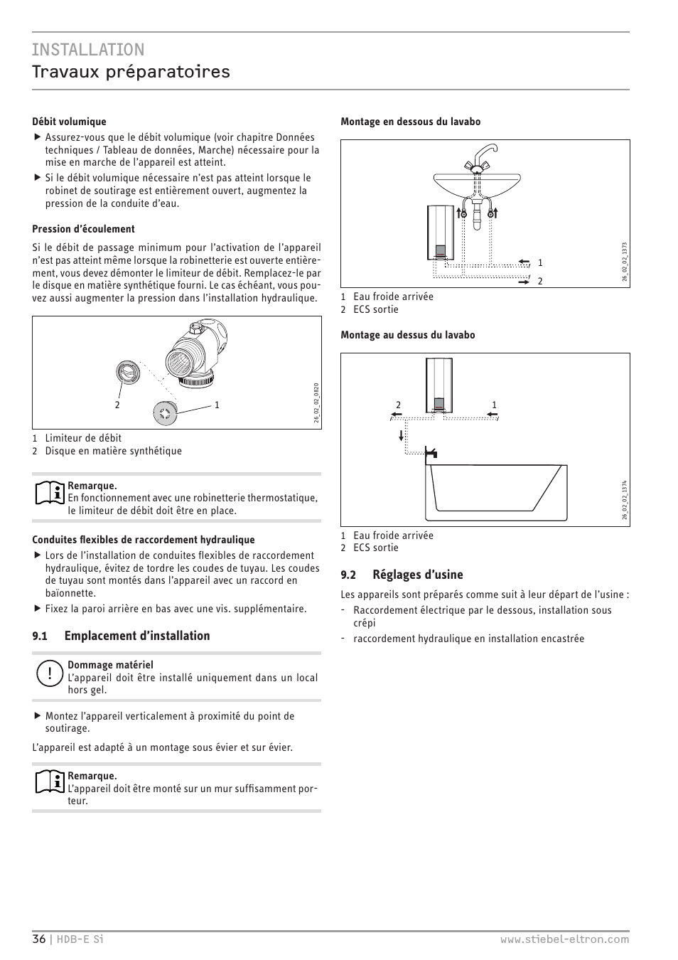 Installation travaux préparatoires | STIEBEL ELTRON HDB-E Si с 01.02.2013 User Manual | Page 36 / 80