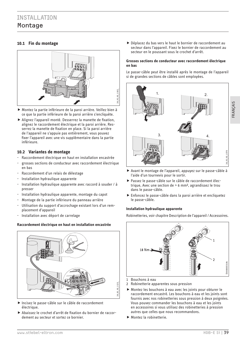 Installation montage, 1 fin du montage, 2 variantes de montage | STIEBEL ELTRON HDB-E Si с 01.02.2013 User Manual | Page 39 / 80