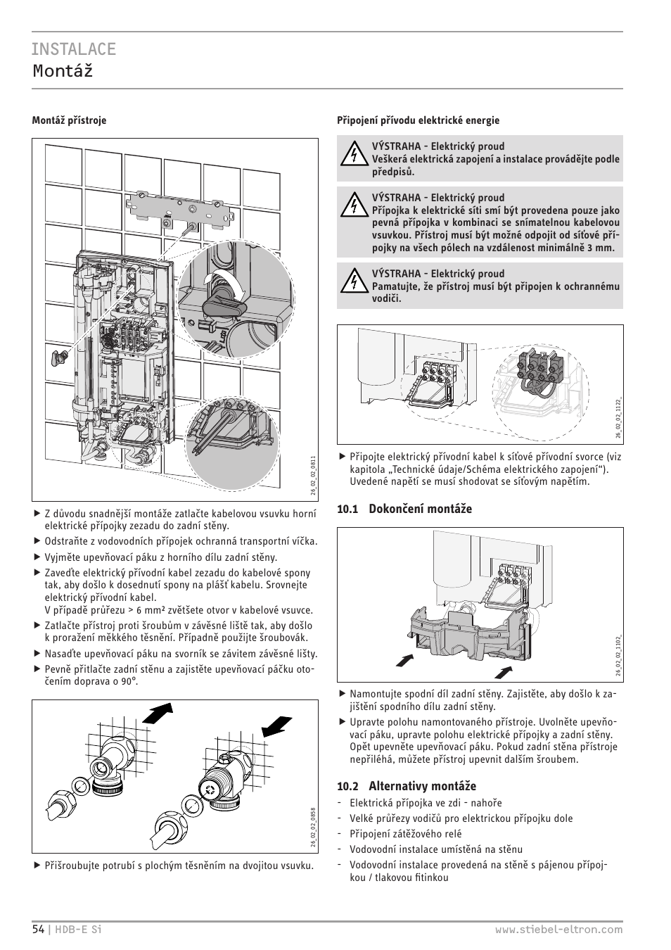 Instalace montáž, 1 dokončení montáže, 2 alternativy montáže | STIEBEL ELTRON HDB-E Si с 01.02.2013 User Manual | Page 54 / 80
