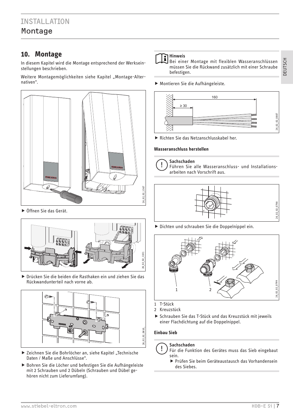 Installation montage 10. montage | STIEBEL ELTRON HDB-E Si с 01.02.2013 User Manual | Page 7 / 80