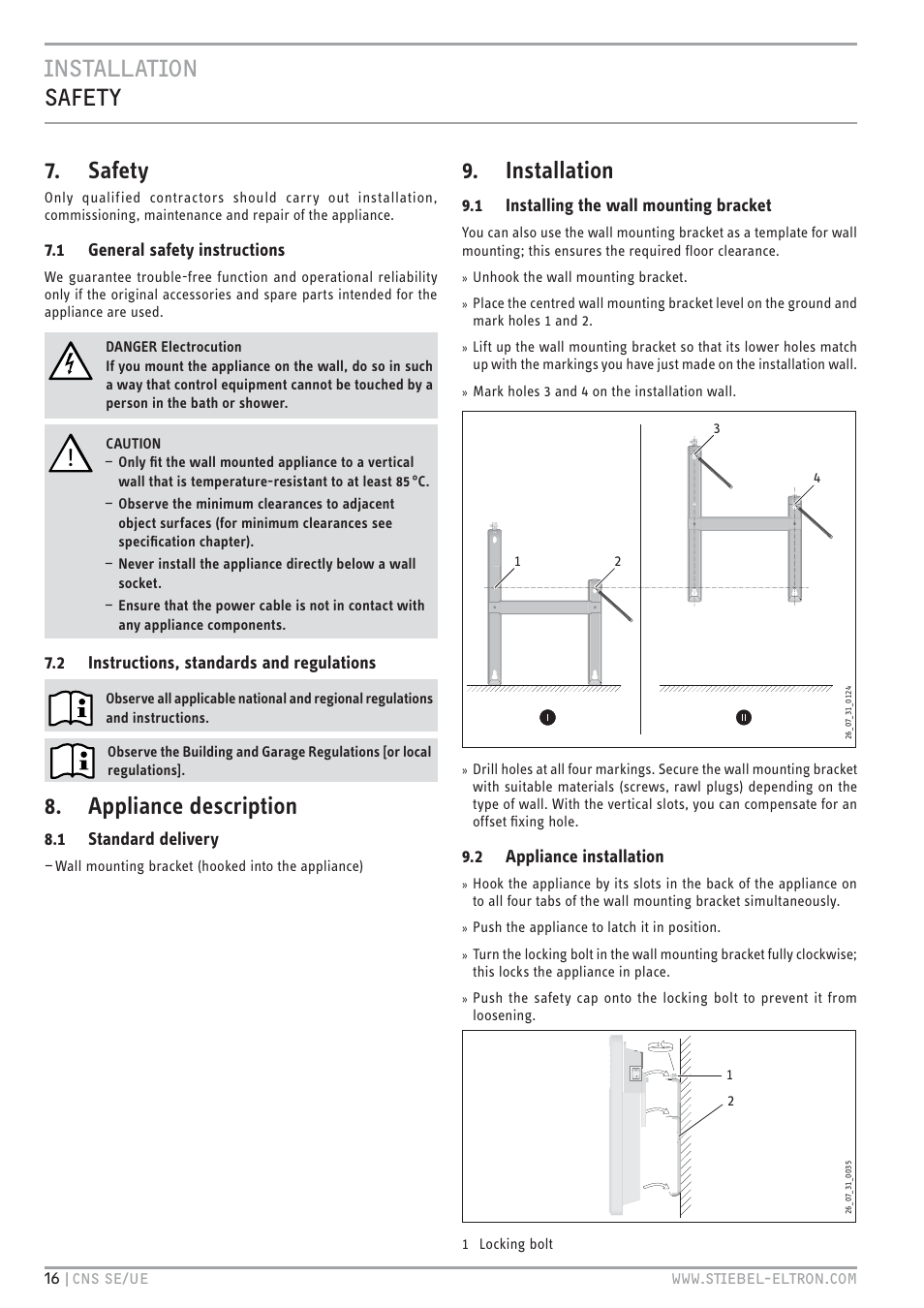 Appliance description, Installation | STIEBEL ELTRON CNS UE с 01.03.2010 User Manual | Page 16 / 72