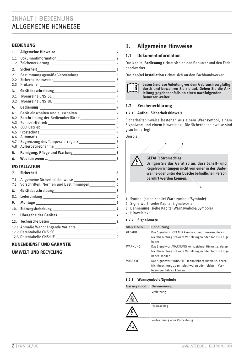 STIEBEL ELTRON CNS UE с 01.03.2010 User Manual | Page 2 / 72