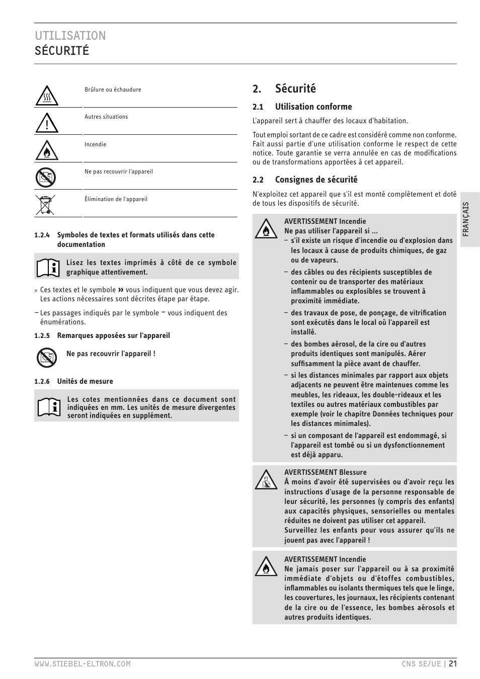 Sécurité | STIEBEL ELTRON CNS UE с 01.03.2010 User Manual | Page 21 / 72