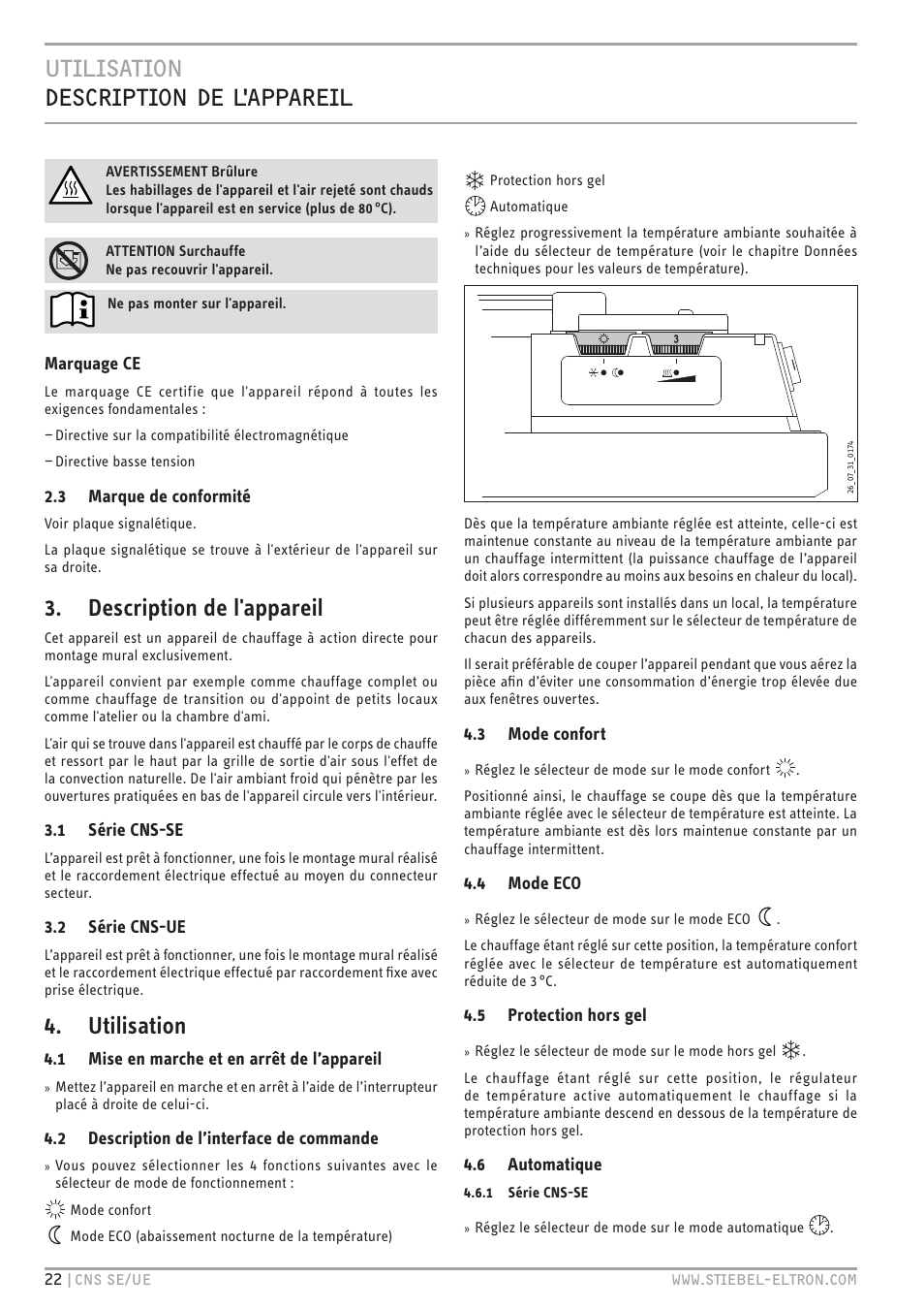 Description de l'appareil, Utilisation | STIEBEL ELTRON CNS UE с 01.03.2010 User Manual | Page 22 / 72