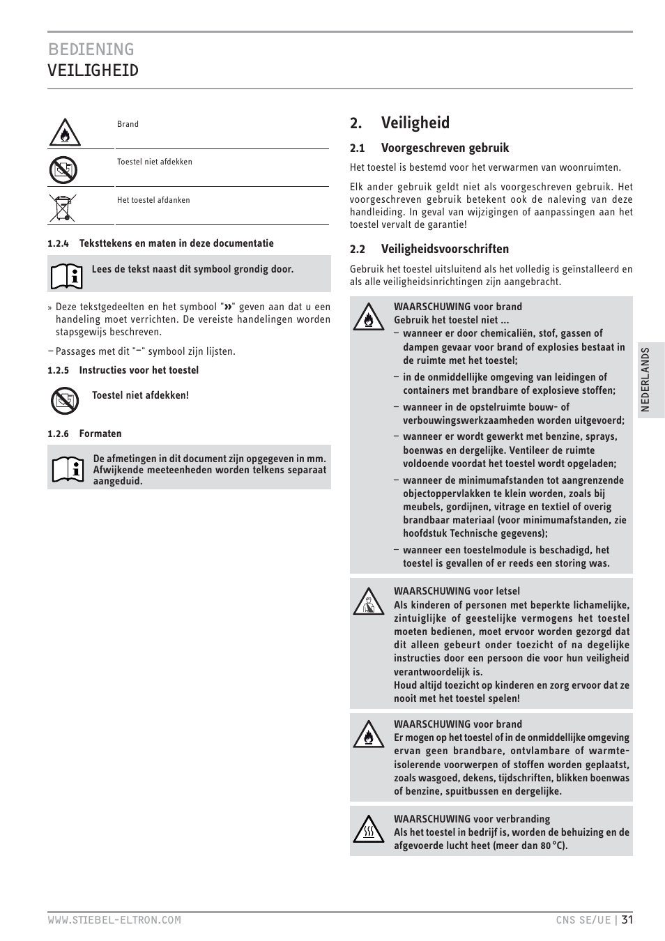 Veiligheid | STIEBEL ELTRON CNS UE с 01.03.2010 User Manual | Page 31 / 72