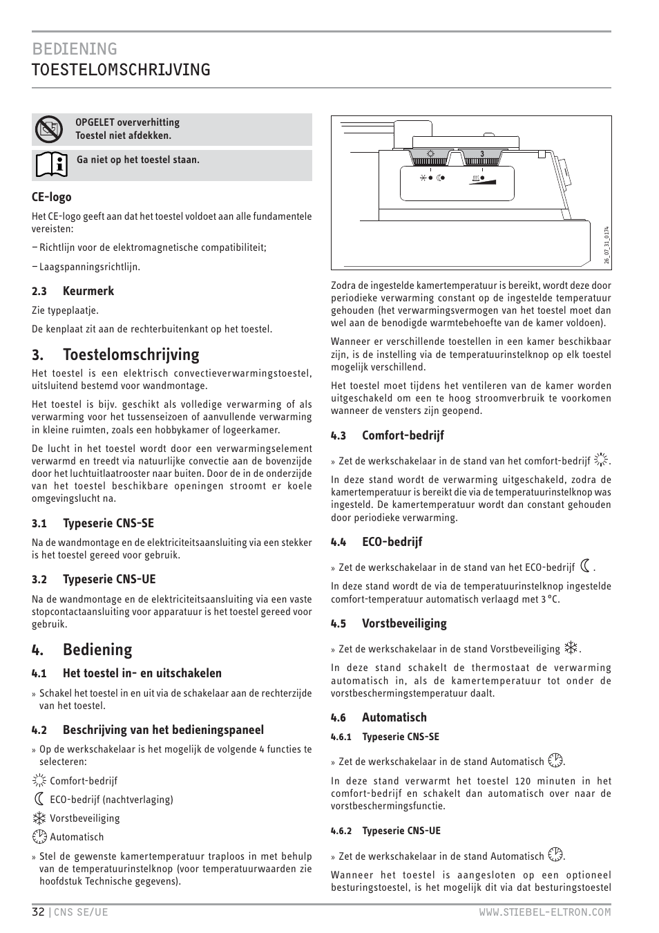 Toestelomschrijving, Bediening | STIEBEL ELTRON CNS UE с 01.03.2010 User Manual | Page 32 / 72