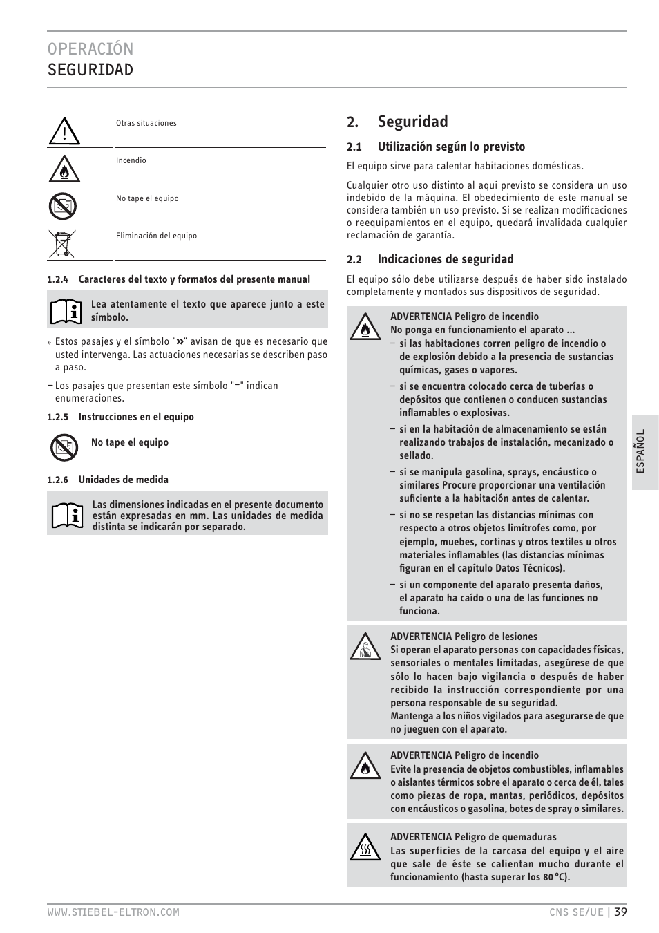 Seguridad | STIEBEL ELTRON CNS UE с 01.03.2010 User Manual | Page 39 / 72