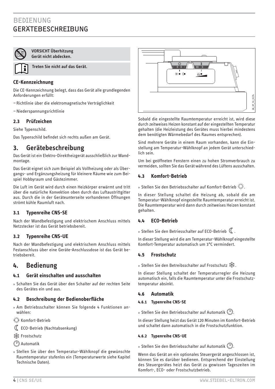 Gerätebeschreibung, Bedienung | STIEBEL ELTRON CNS UE с 01.03.2010 User Manual | Page 4 / 72