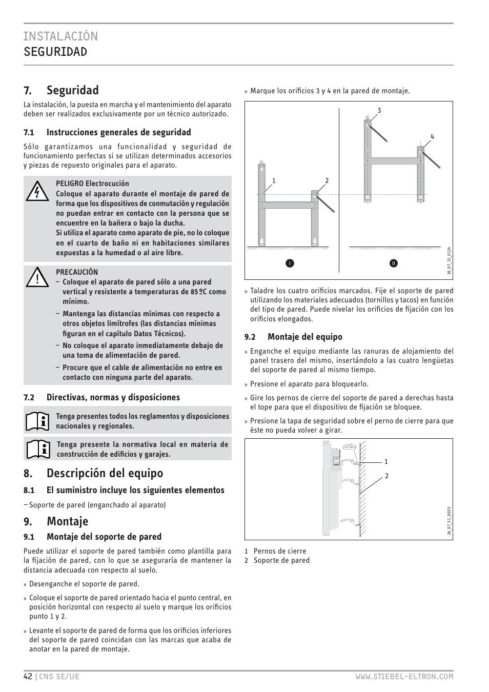 Descripción del equipo, Montaje | STIEBEL ELTRON CNS UE с 01.03.2010 User Manual | Page 42 / 72