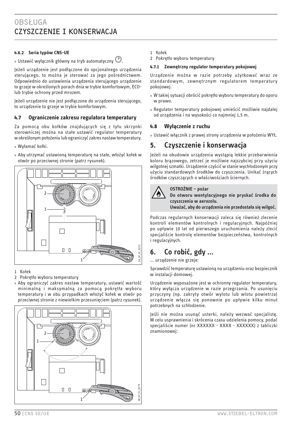 Czyszczenie i konserwacja, Co robić, gdy, 7 ograniczenie zakresu regulatora temperatury | 8 wyłączenie z ruchu | STIEBEL ELTRON CNS UE с 01.03.2010 User Manual | Page 50 / 72