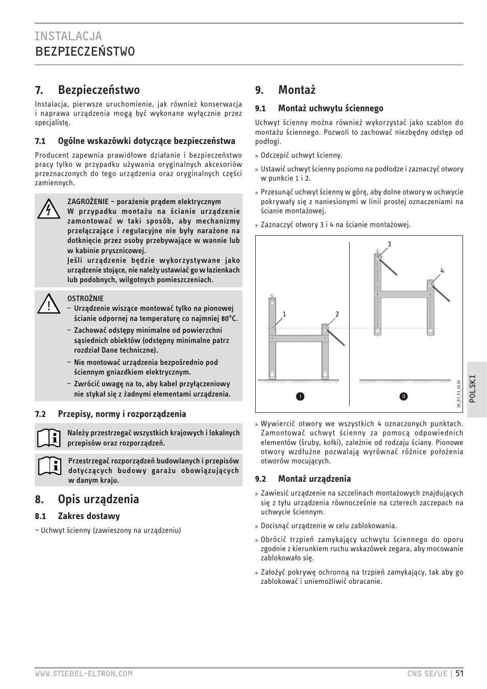 Opis urządzenia, Montaż | STIEBEL ELTRON CNS UE с 01.03.2010 User Manual | Page 51 / 72