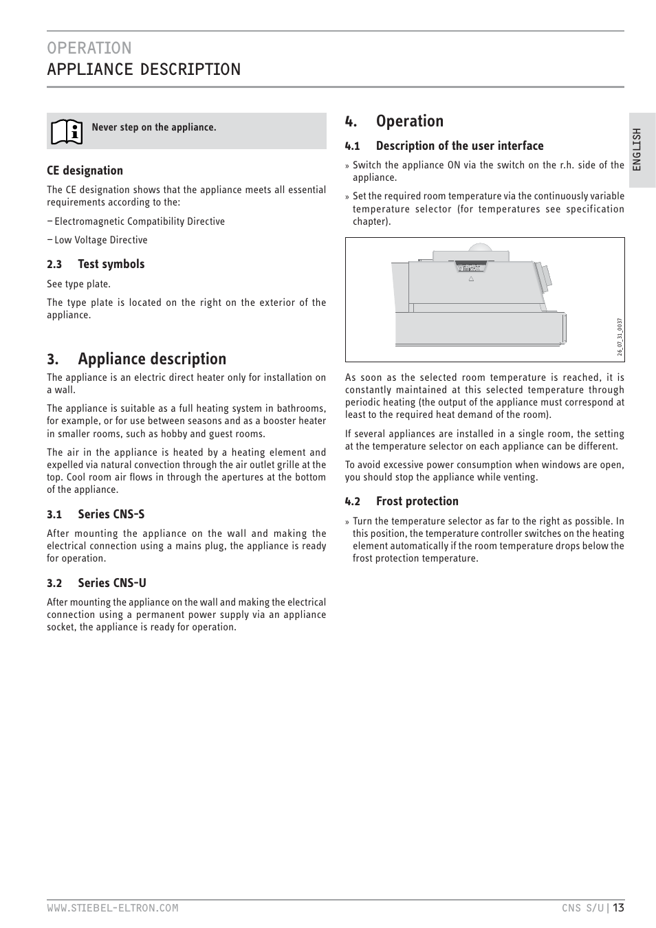 Htv`.hc tt<.c zv.t`.hc, Appliance description, Operation | STIEBEL ELTRON CNS U с 01.03.2010 User Manual | Page 13 / 72