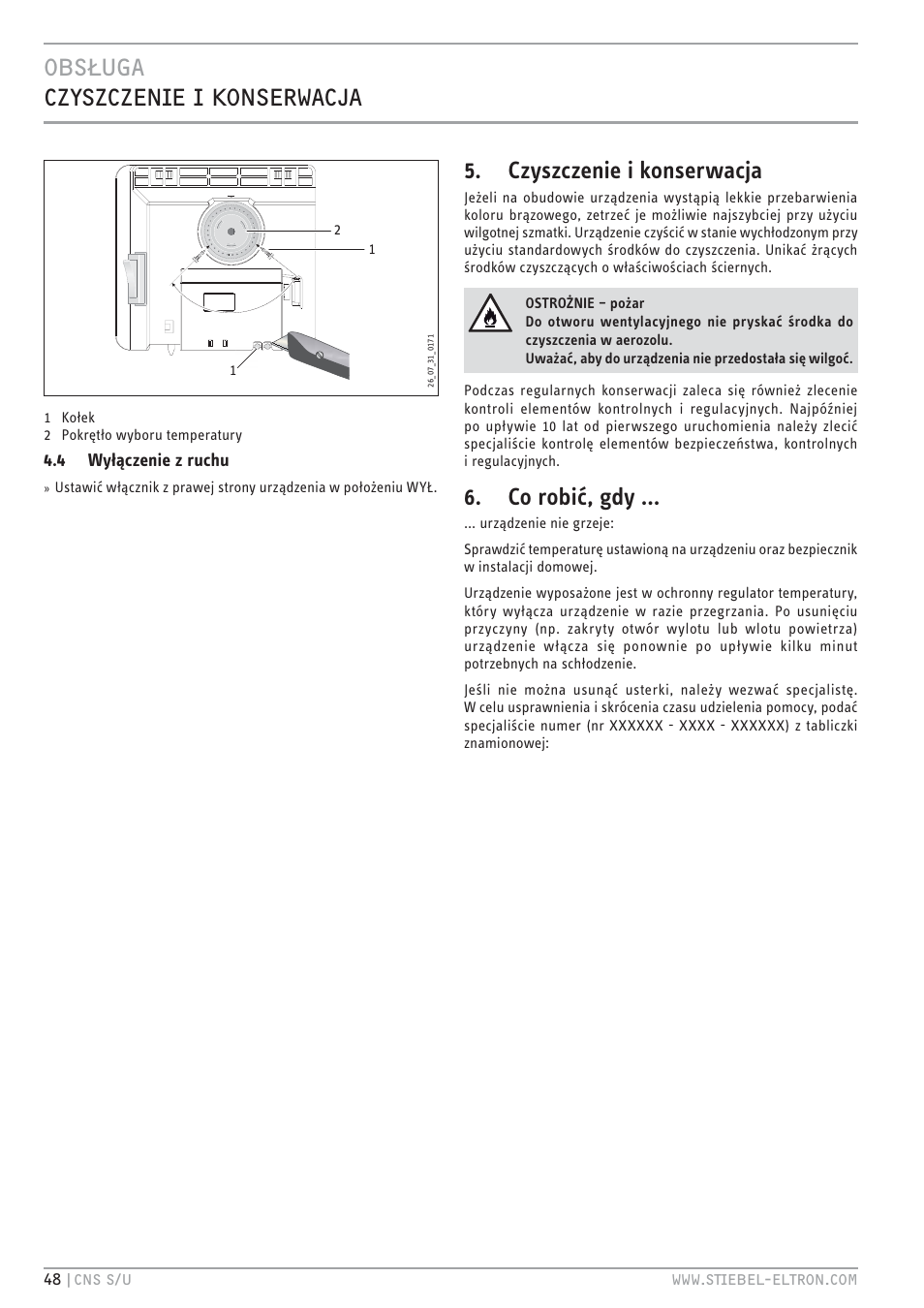 H zae& xtzxxc. . :hczvq8, Czyszczenie i konserwacja, Co robić, gdy | STIEBEL ELTRON CNS U с 01.03.2010 User Manual | Page 48 / 72