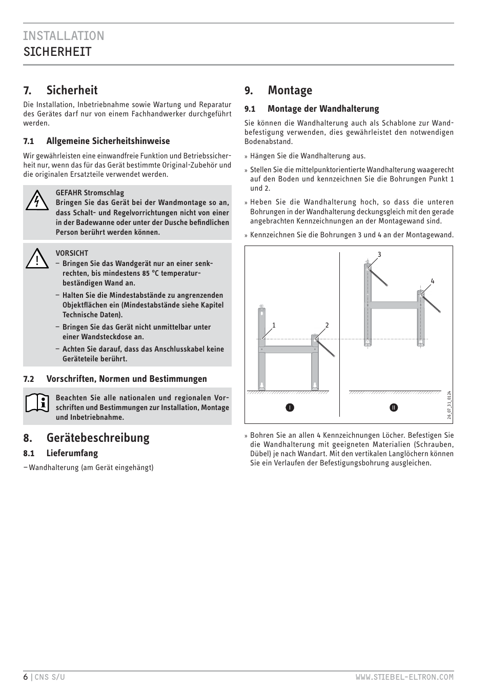 Cz`<<`.hc z.+v+.` 7. sicherheit, Gerätebeschreibung, Montage | STIEBEL ELTRON CNS U с 01.03.2010 User Manual | Page 6 / 72