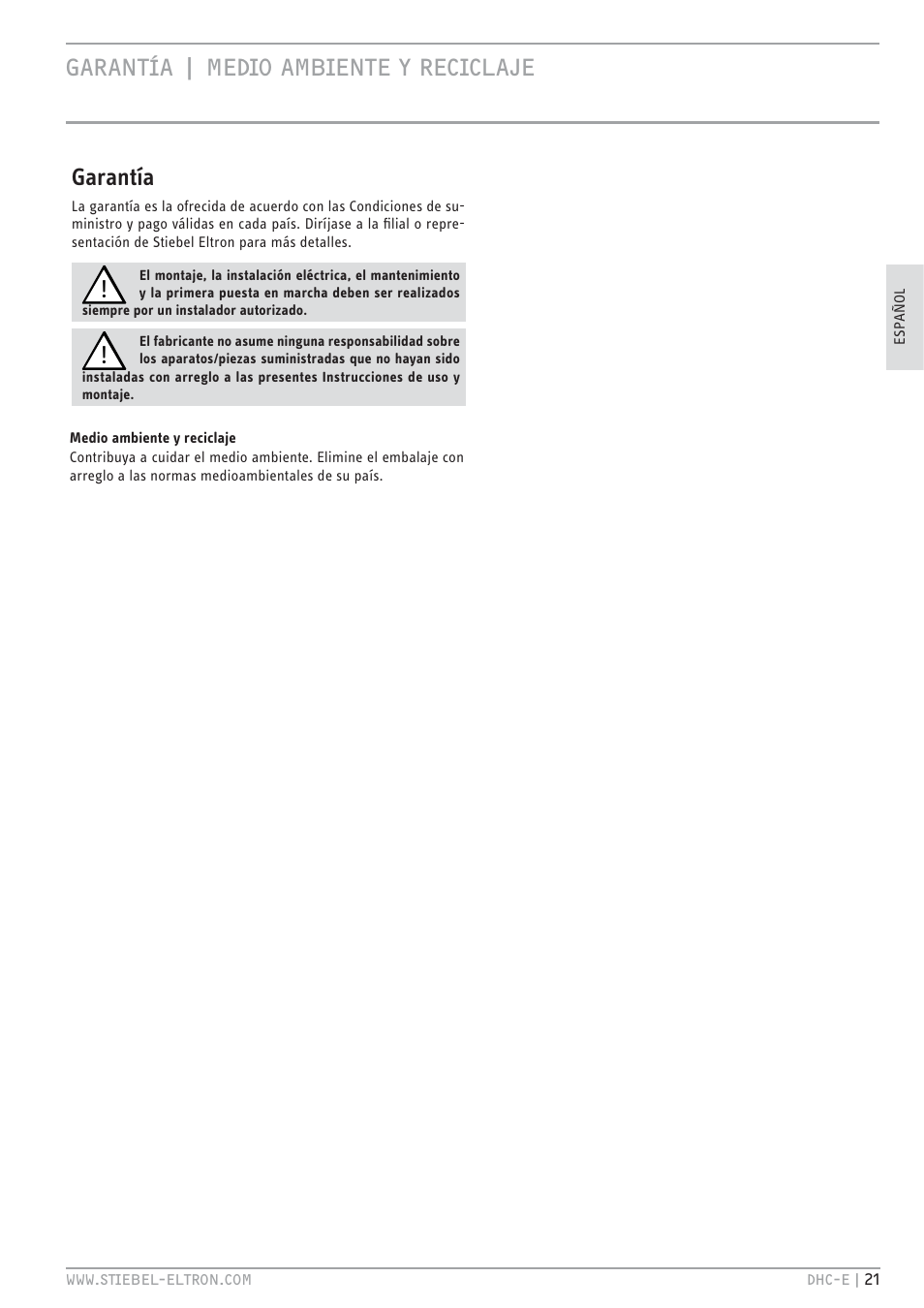 Vc`0  b.h b .c` t v.<8 | STIEBEL ELTRON DHC-E 8-10-12 01.12.2011 - 13.02.2011 User Manual | Page 21 / 40