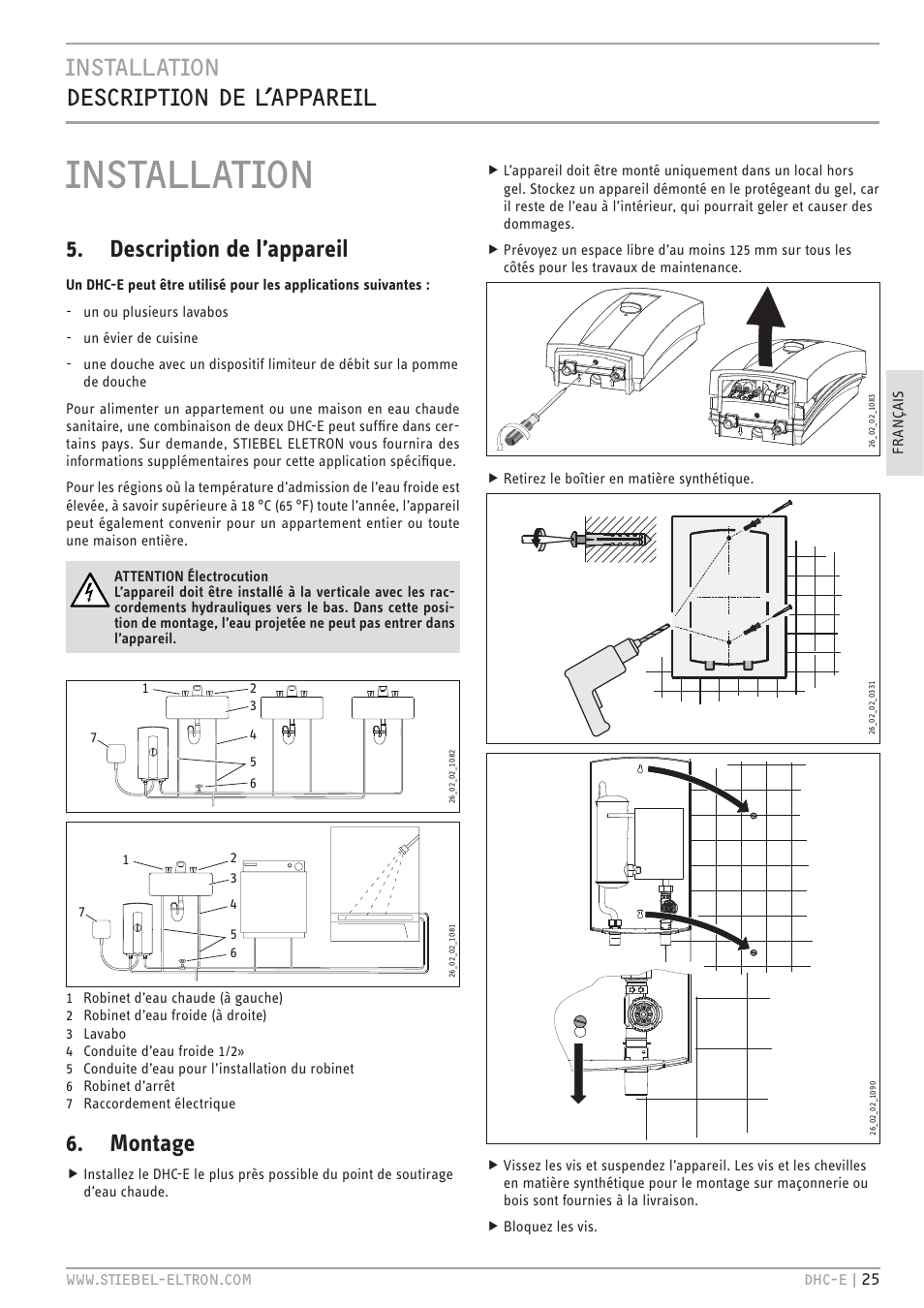Cz`<<`.hc, Cz`<<`.hc zv.t`.hc  <ĺttv, Description de l’appareil | Montage | STIEBEL ELTRON DHC-E 8-10-12 01.12.2011 - 13.02.2011 User Manual | Page 25 / 40
