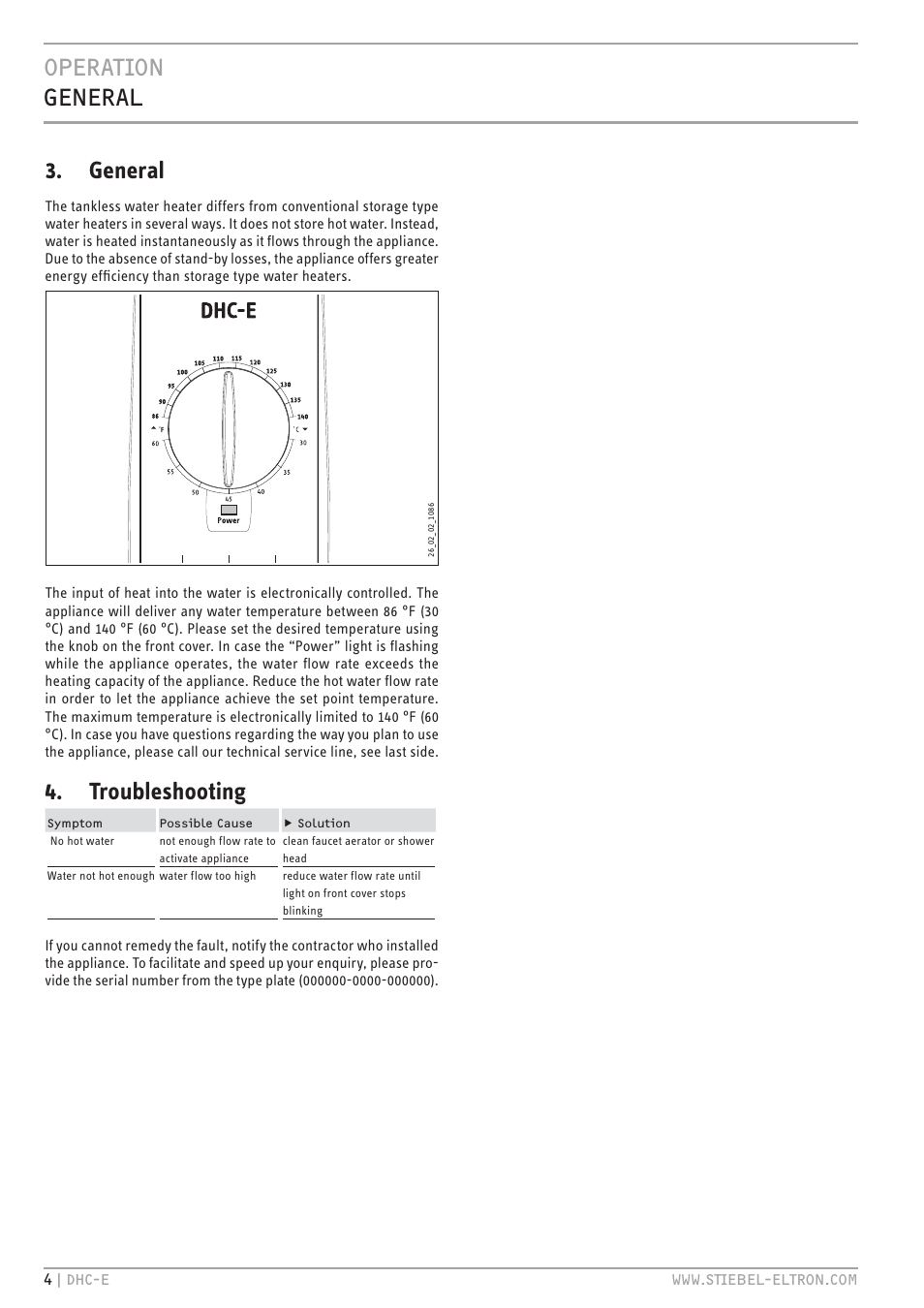 Htv`.hc &cv, General, Troubleshooting | STIEBEL ELTRON DHC-E 8-10-12 01.12.2011 - 13.02.2011 User Manual | Page 4 / 40