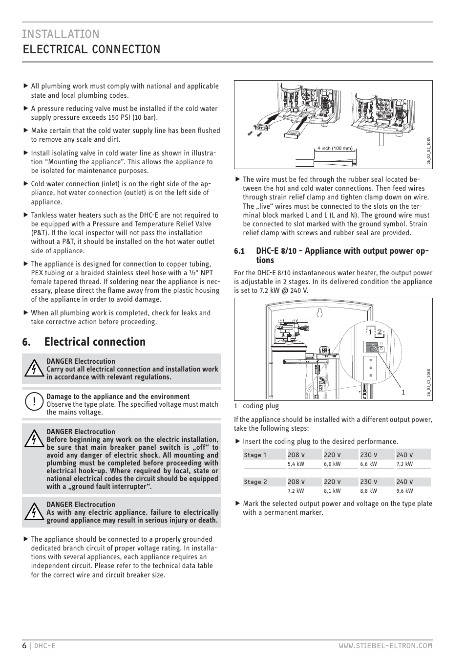 Cz`<<`.hc <`v.< hcc`.hc, Electrical connection | STIEBEL ELTRON DHC-E 8-10-12 01.12.2011 - 13.02.2011 User Manual | Page 6 / 40
