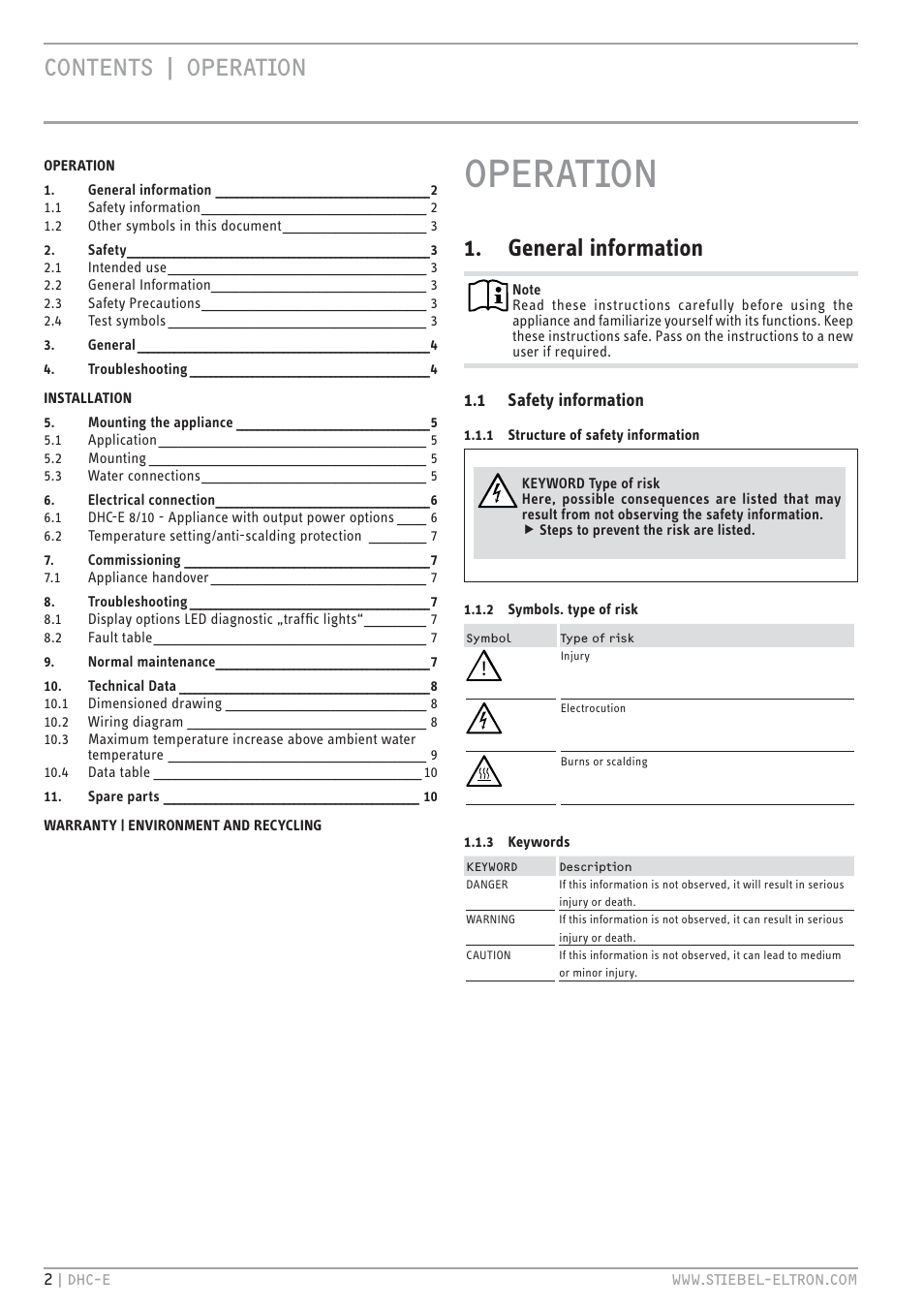 Htv`.hc, Hc`c`z  htv`.hc, General information | STIEBEL ELTRON DHC-E 8-10-12 с 14.02.2011 User Manual | Page 2 / 40