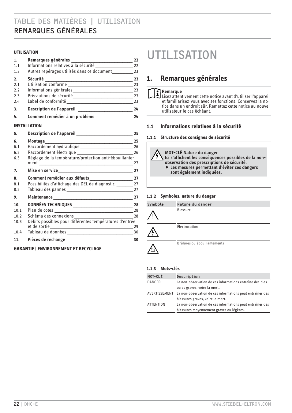 E`.<.z`.hc, Z b`. vz  e`.<.z`.hc vbvuez &cv<z, Remarques générales | STIEBEL ELTRON DHC-E 8-10-12 с 14.02.2011 User Manual | Page 22 / 40