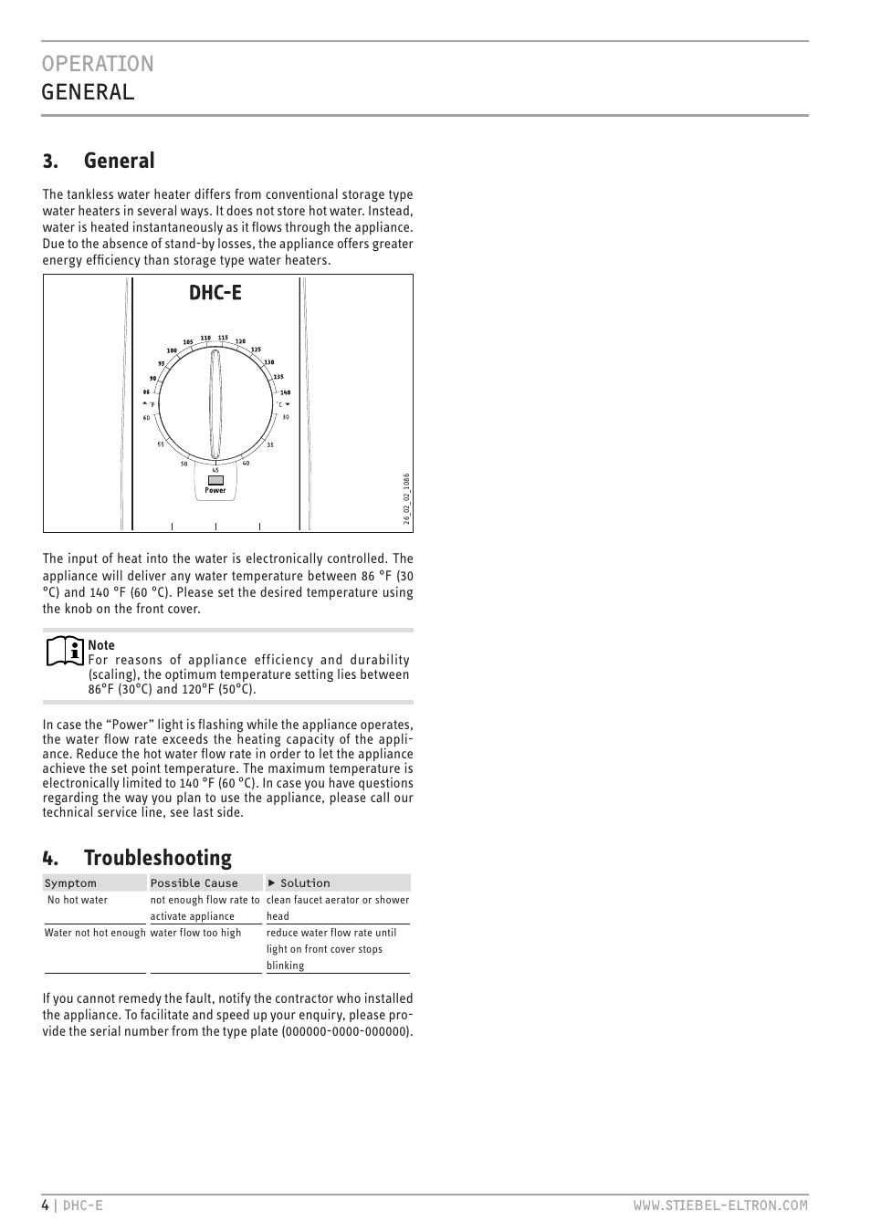 Htv`.hc &cv, General, Troubleshooting | STIEBEL ELTRON DHC-E 8-10-12 с 14.02.2011 User Manual | Page 4 / 40