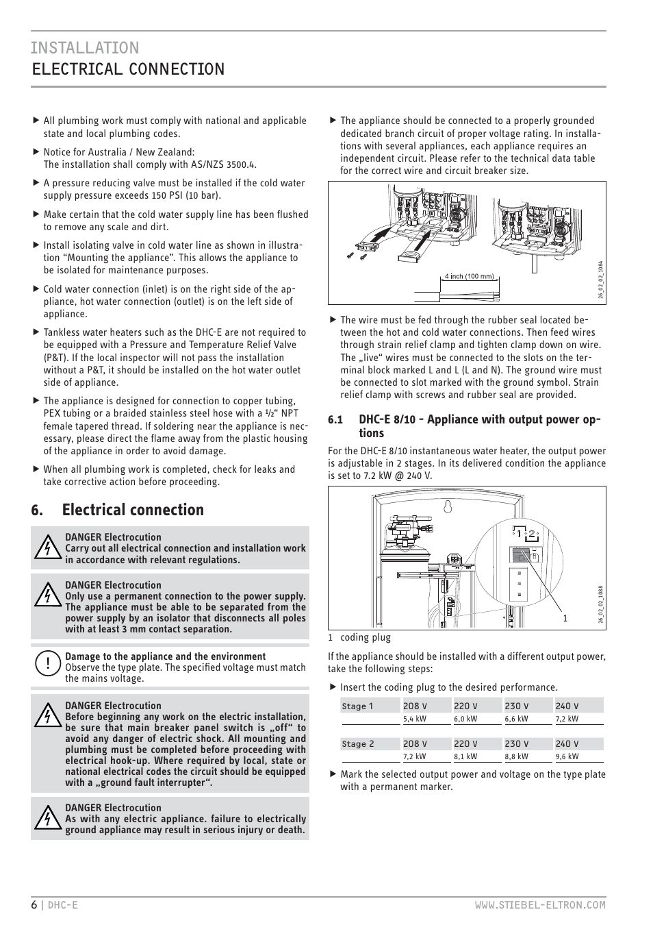 Cz`<<`.hc <`v.< hcc`.hc, Electrical connection | STIEBEL ELTRON DHC-E 8-10-12 с 14.02.2011 User Manual | Page 6 / 40