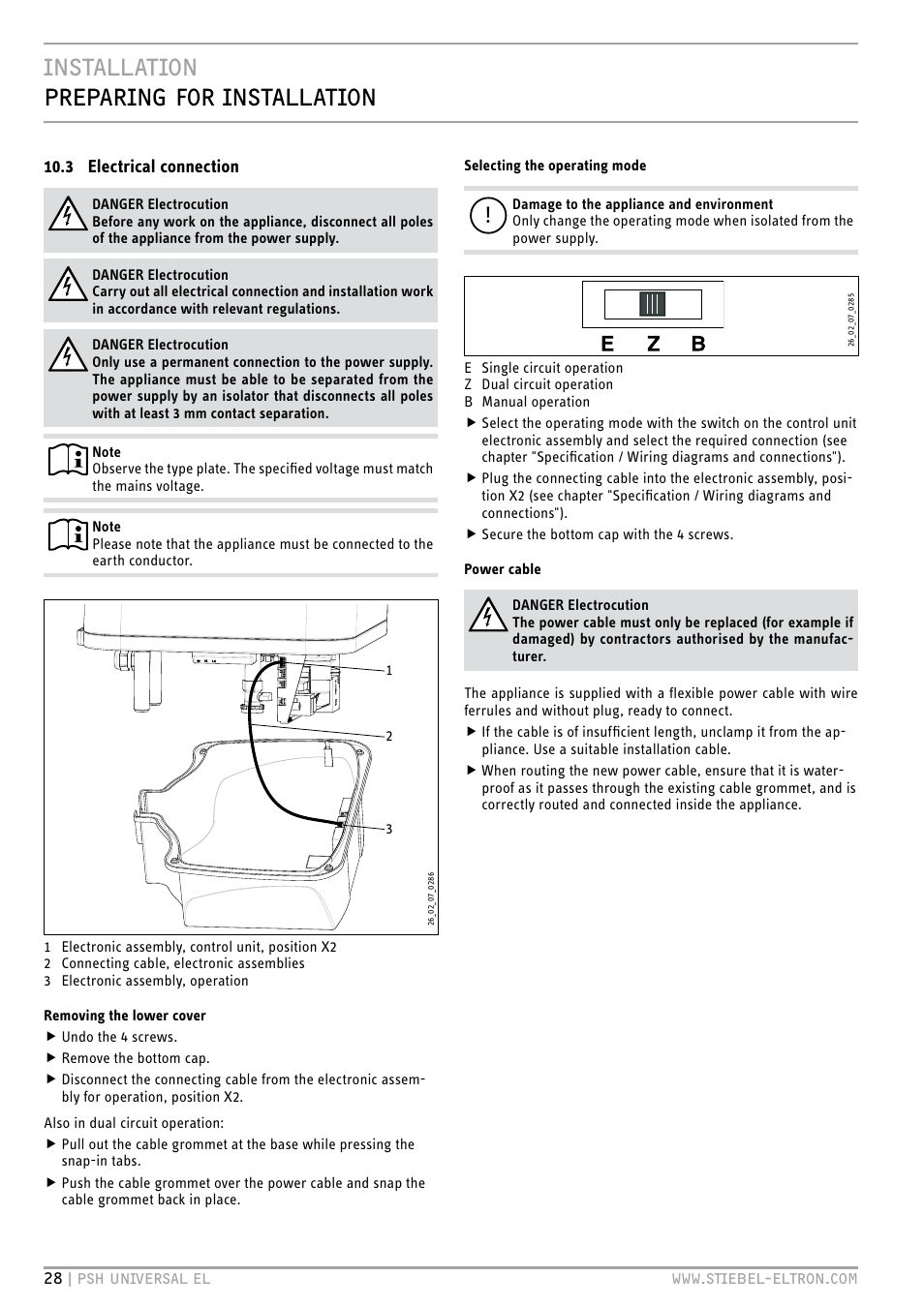 Installation preparing for installation | STIEBEL ELTRON PSH Universal EL с 05.12.2011 User Manual | Page 28 / 100