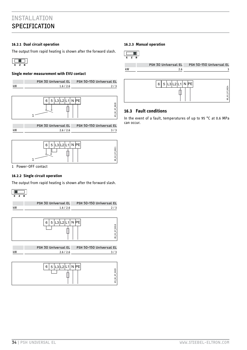 Installation specification, 3 fault conditions, 3 manual operation | STIEBEL ELTRON PSH Universal EL с 05.12.2011 User Manual | Page 34 / 100