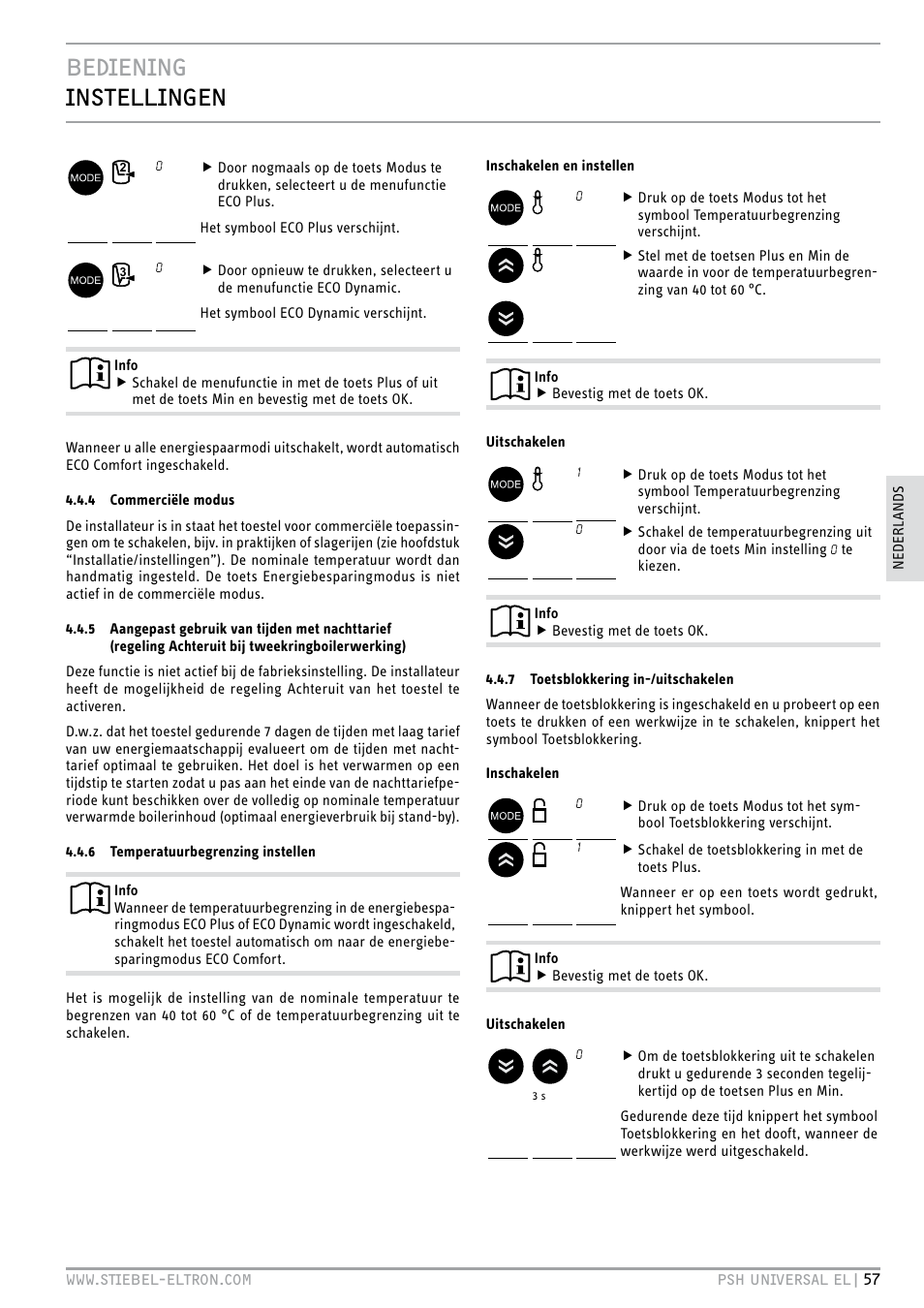 Bediening instellingen | STIEBEL ELTRON PSH Universal EL с 05.12.2011 User Manual | Page 57 / 100