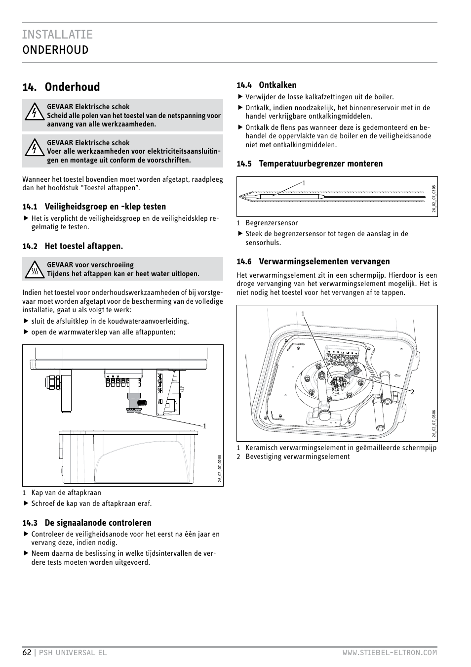 Installatie onderhoud 14. onderhoud | STIEBEL ELTRON PSH Universal EL с 05.12.2011 User Manual | Page 62 / 100