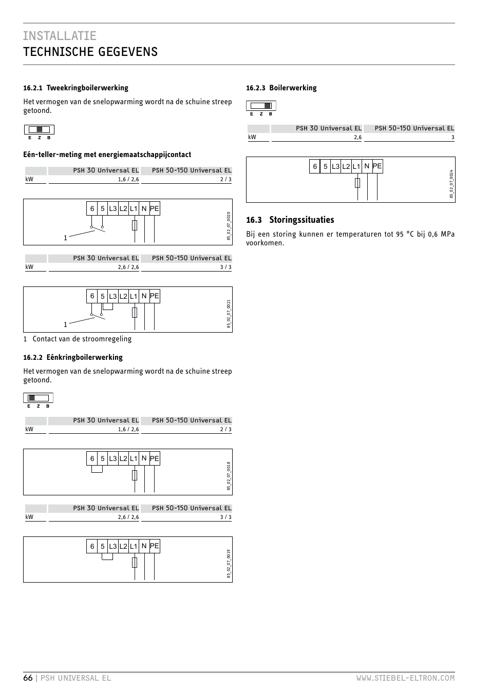 Installatie technische gegevens, 3 storingssituaties, 3 boilerwerking | STIEBEL ELTRON PSH Universal EL с 05.12.2011 User Manual | Page 66 / 100
