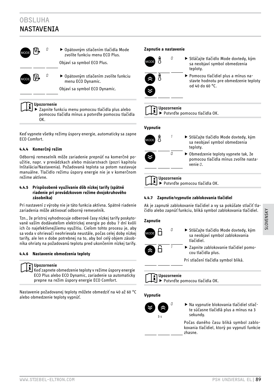 Obsluha nastavenia | STIEBEL ELTRON PSH Universal EL с 05.12.2011 User Manual | Page 89 / 100