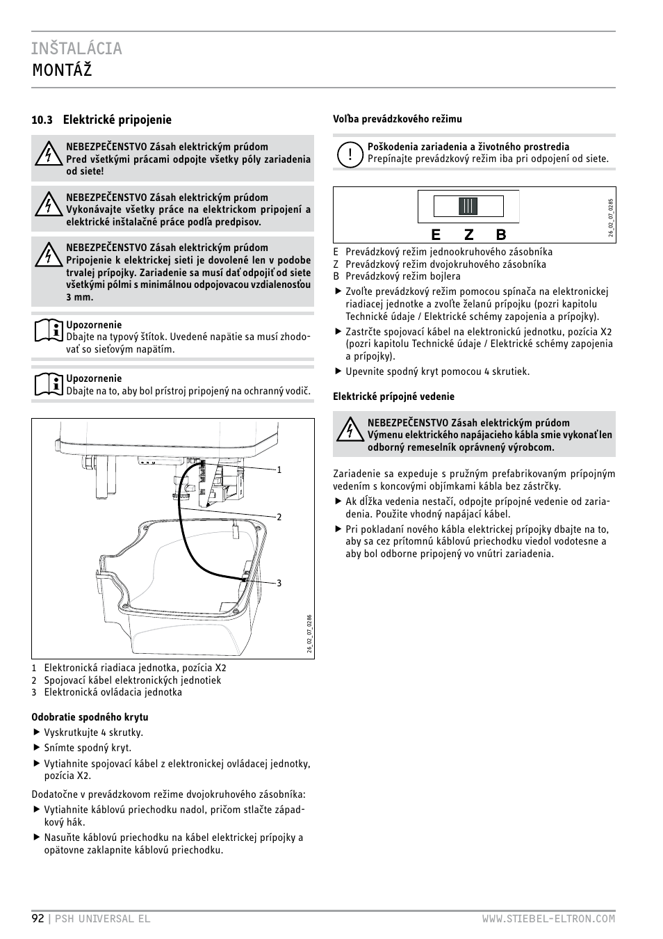 Inštalácia montáž | STIEBEL ELTRON PSH Universal EL с 05.12.2011 User Manual | Page 92 / 100