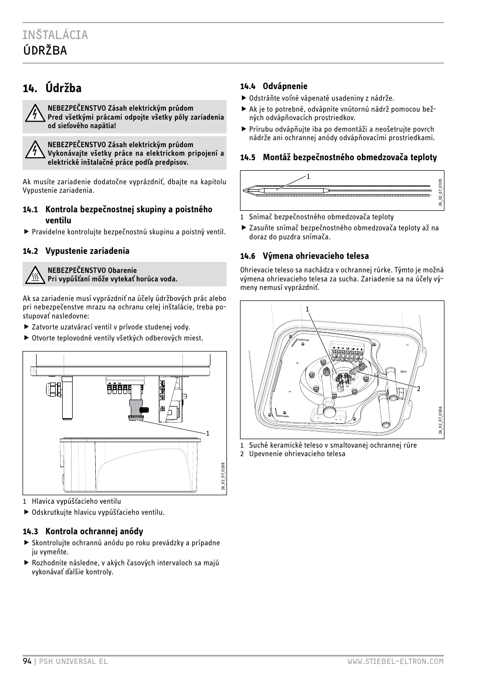 Inštalácia údržba 14. údržba | STIEBEL ELTRON PSH Universal EL с 05.12.2011 User Manual | Page 94 / 100