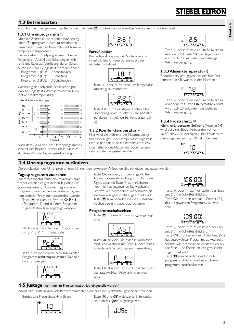 1 uhrenprogramm, 2 komforttemperatur, 3 absenktemperatur | 4 frostschutz 7, Tagesprogramm zuordnen, Programmschaltzeiten | STIEBEL ELTRON RTF Z 20.12.2004 - 12.05.2006 User Manual | Page 3 / 12