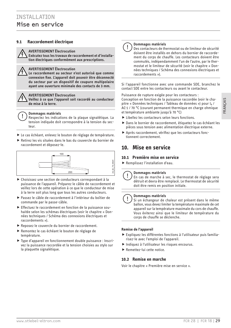 Installation mise en service, Mise en service | STIEBEL ELTRON FCR 18-28 User Manual | Page 29 / 60