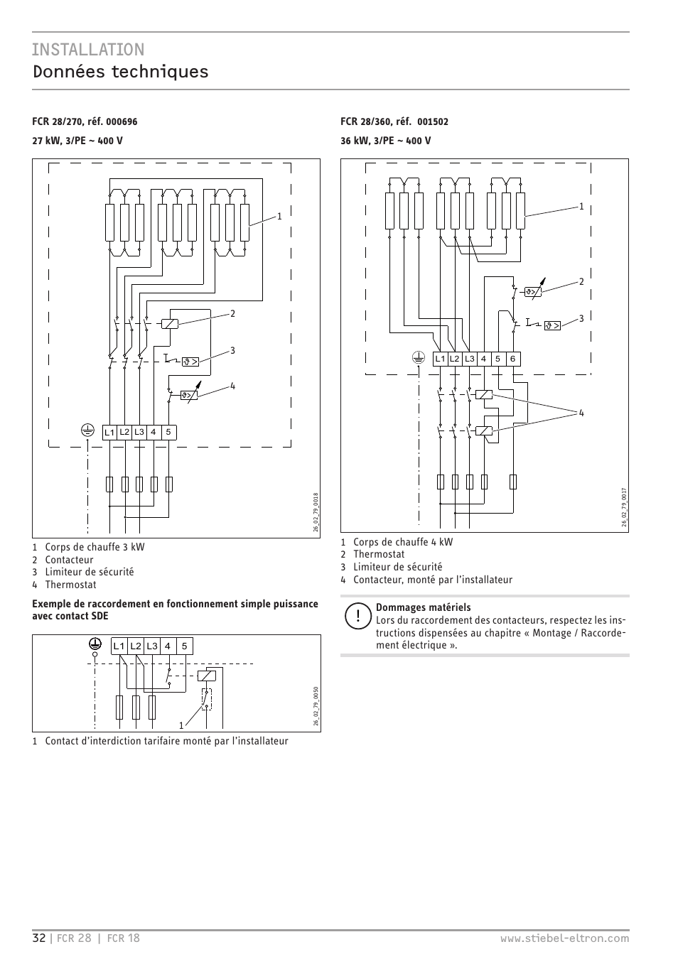 Installation données techniques | STIEBEL ELTRON FCR 18-28 User Manual | Page 32 / 60