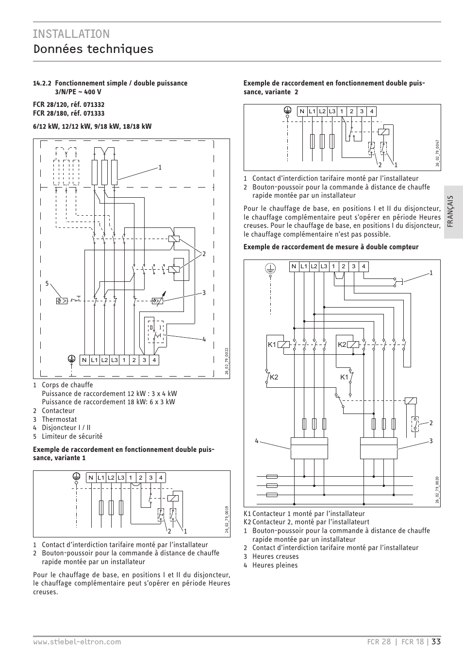 Installation données techniques | STIEBEL ELTRON FCR 18-28 User Manual | Page 33 / 60