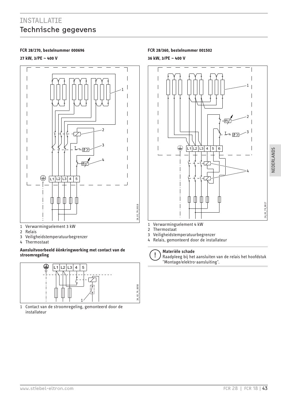 Installatie technische gegevens | STIEBEL ELTRON FCR 18-28 User Manual | Page 43 / 60