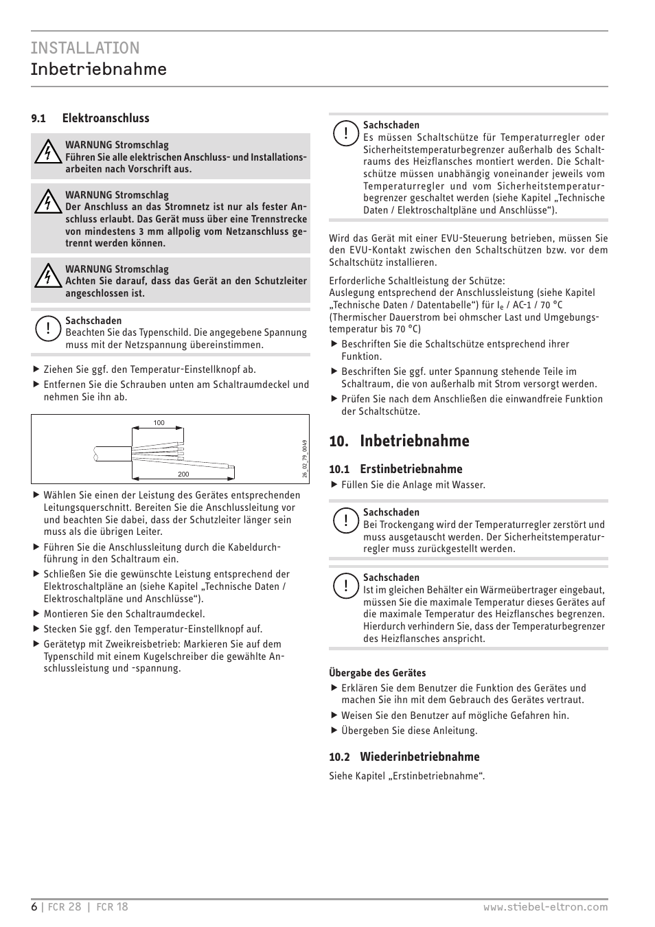 Installation inbetriebnahme, Inbetriebnahme | STIEBEL ELTRON FCR 18-28 User Manual | Page 6 / 60