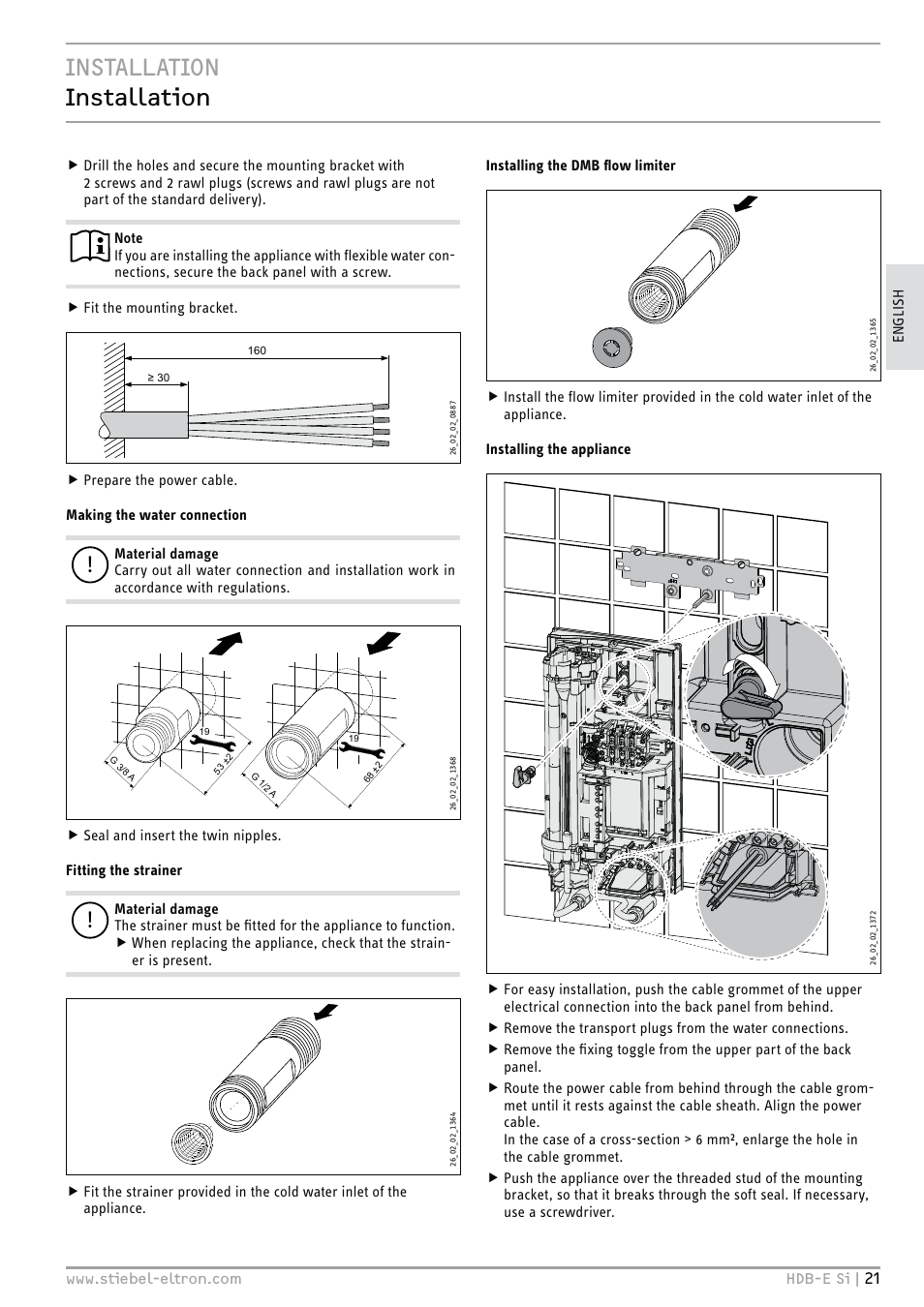 Installation installation | STIEBEL ELTRON HDB-E Si 01.11.2012 - 31.01.2013 User Manual | Page 21 / 72