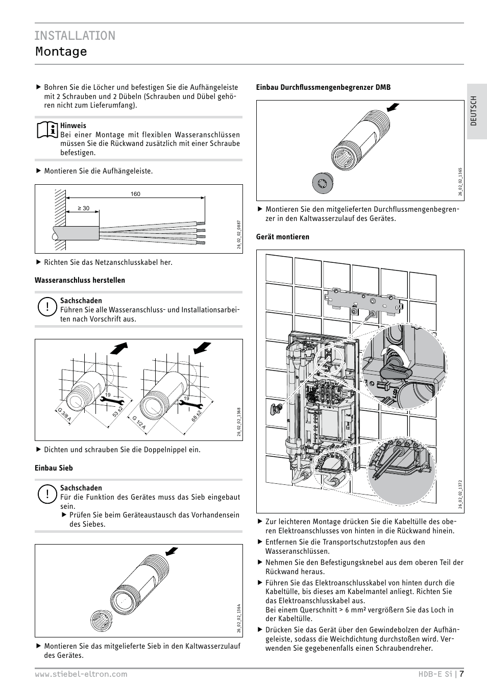 Installation montage | STIEBEL ELTRON HDB-E Si 01.11.2012 - 31.01.2013 User Manual | Page 7 / 72