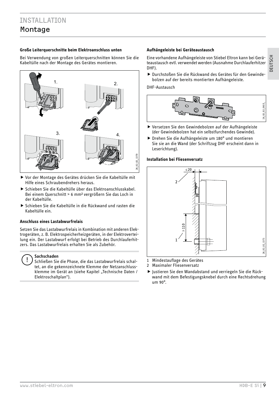 Installation montage | STIEBEL ELTRON HDB-E Si 01.11.2012 - 31.01.2013 User Manual | Page 9 / 72